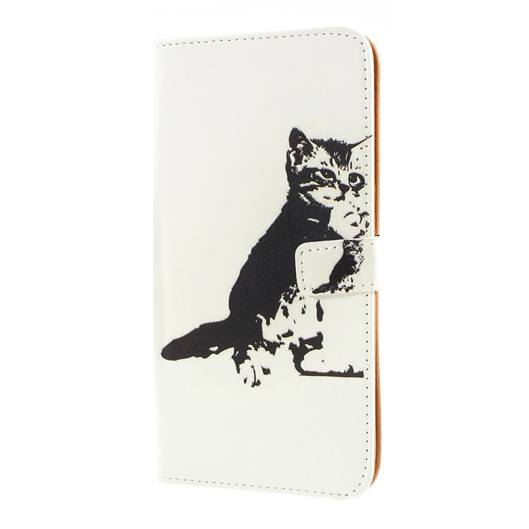 Pattern Printing Leather Wallet Stand Case for Samsung Galaxy A30 / A20 - Black and White Cat-4