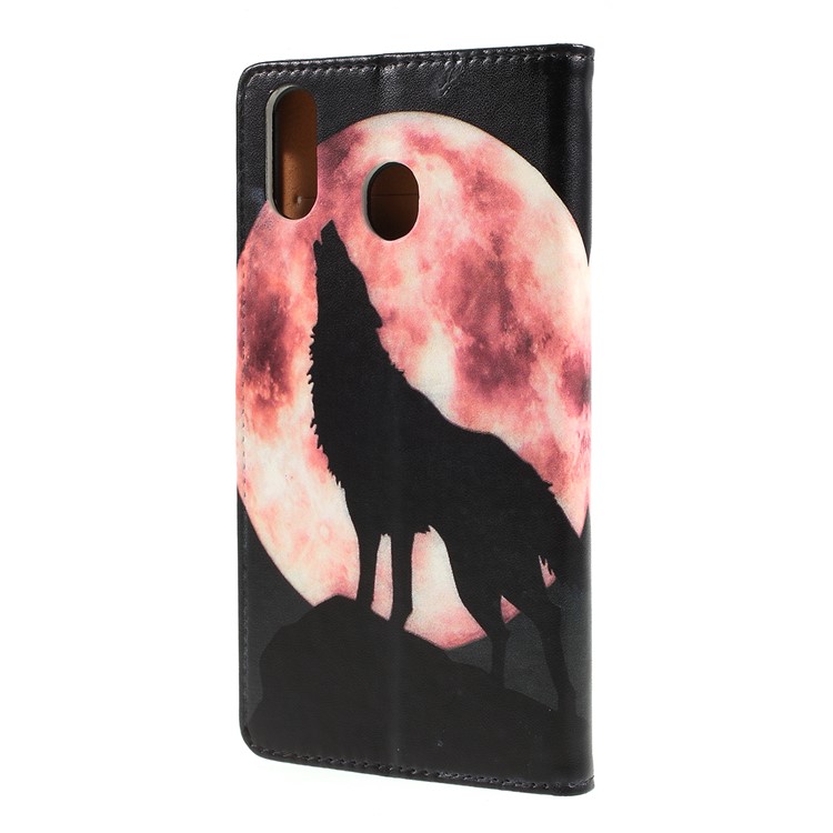 Pattern Printing Leather Wallet Stand Case for Samsung Galaxy M20 - Wolf Howling at the Moon-2