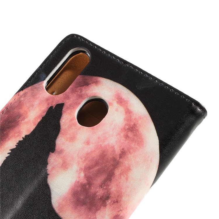 Pattern Printing Leather Wallet Stand Case for Samsung Galaxy M20 - Wolf Howling at the Moon-5