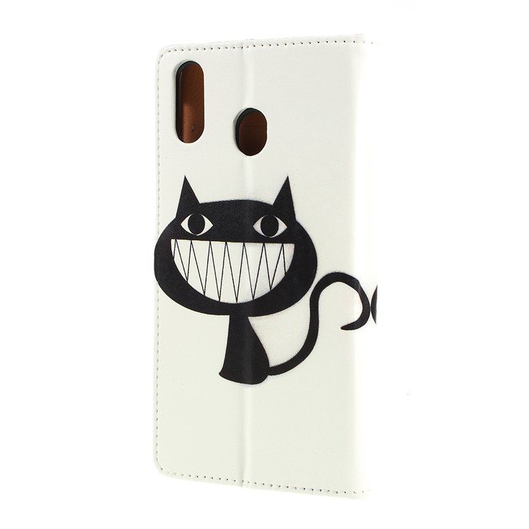 Pattern Printing Leather Wallet Stand Case for Samsung Galaxy M20 - Black Cat-5