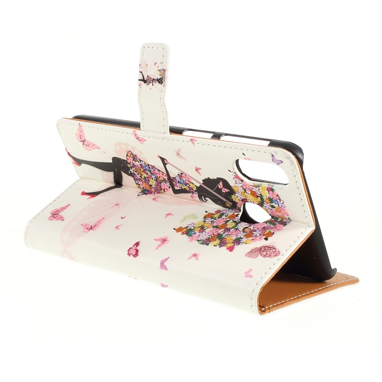 Pattern Printing Leather Wallet Stand Case for Samsung Galaxy M20 - Flowered Girl Holding Umbrella-3
