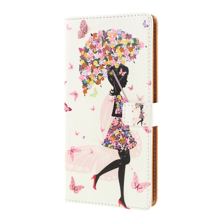 Pattern Printing Leather Wallet Stand Case for Samsung Galaxy M20 - Flowered Girl Holding Umbrella-4