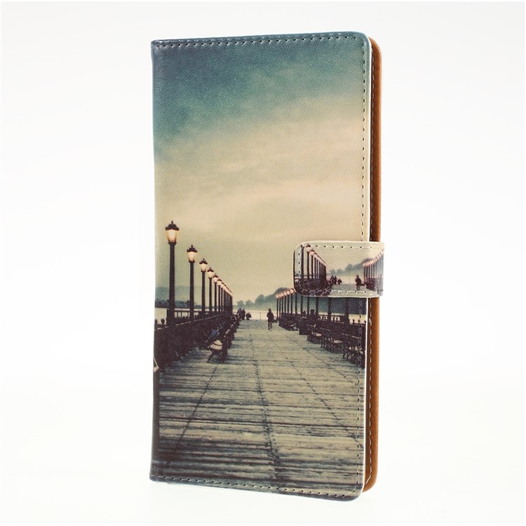 Pattern Printing Leather Wallet Stand Case for Samsung Galaxy M20 - Dock at Sunset-4