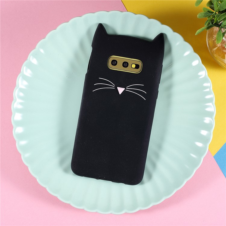 3D Moustache Cat Silicone Back Casing for Samsung Galaxy S10e - Black-1