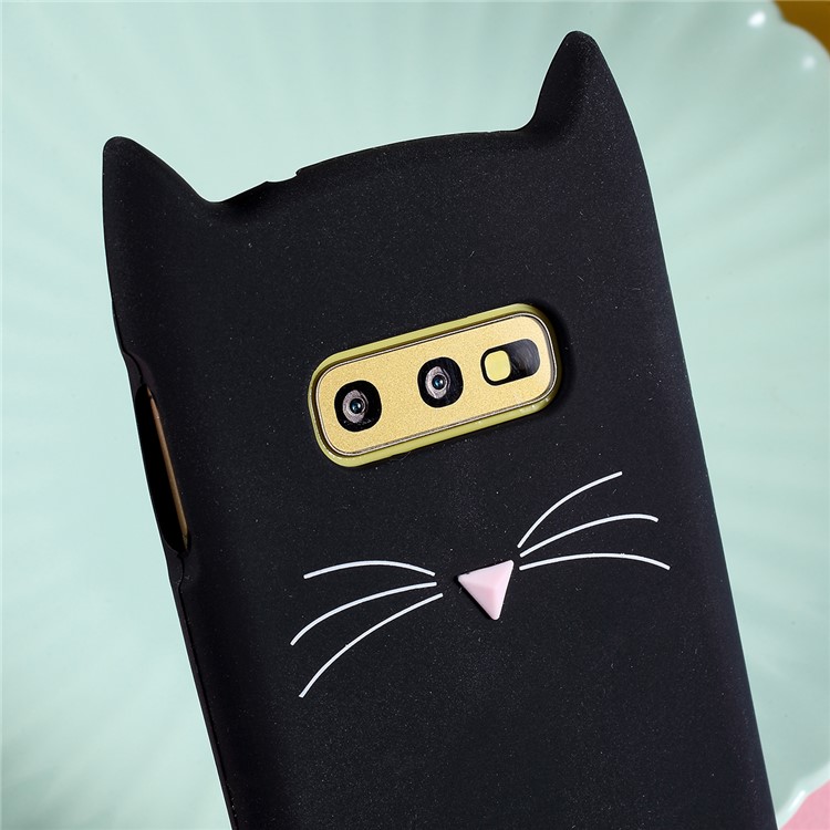 3D Moustache Cat Silicone Back Casing for Samsung Galaxy S10e - Black-3