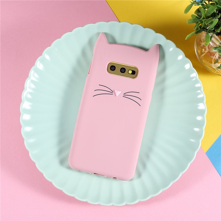 

3D Moustache Cat Silicone Back Casing for Samsung Galaxy S10e - Pink, Galaxy S10e