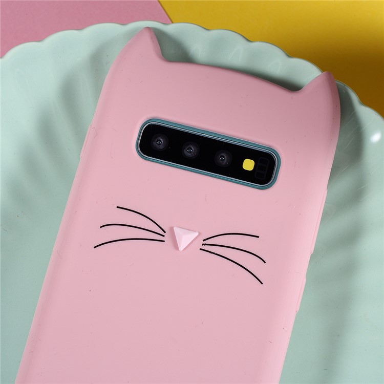 3D Moustache Cat Silicone Mobile Phone Cover Shell for Samsung Galaxy S10 Plus - Pink-2