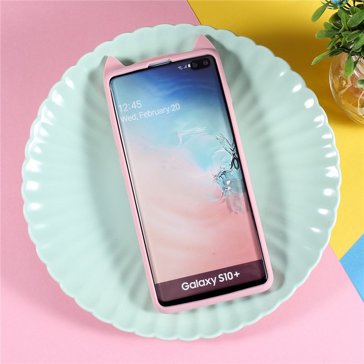 3D Moustache Cat Silicone Mobile Phone Cover Shell for Samsung Galaxy S10 Plus - Pink-4