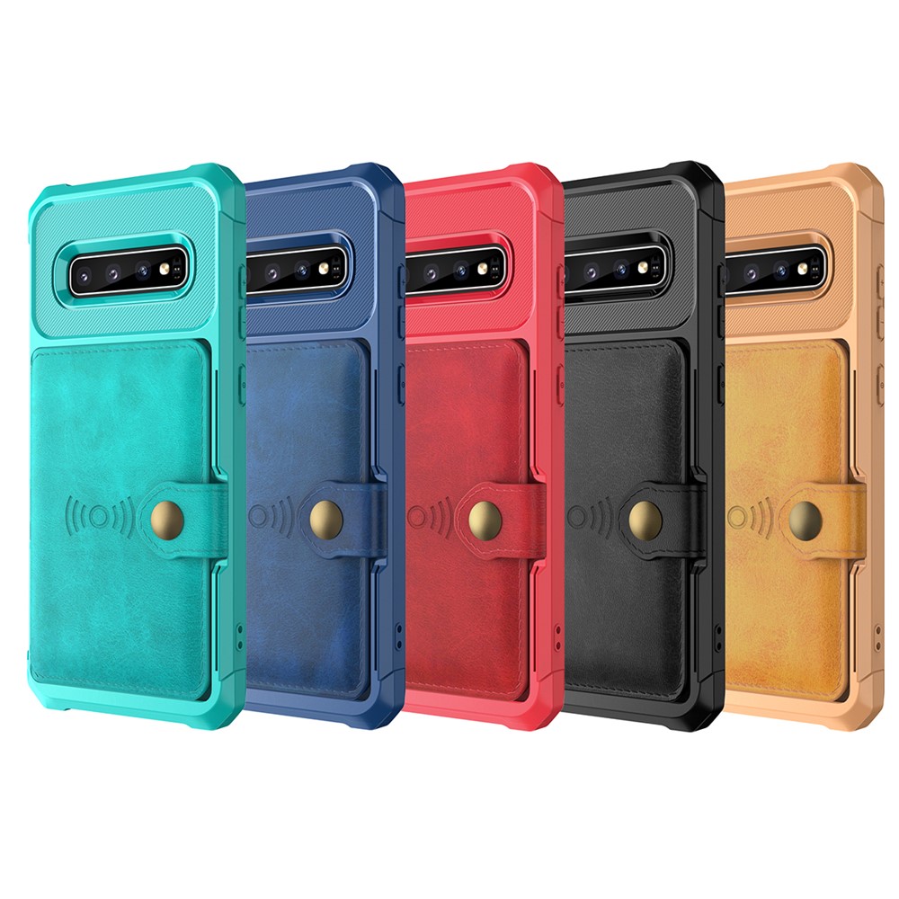 For Samsung Galaxy S10 PU Leather Coated TPU Wallet Kickstand Case with Built-in Magnetic Sheet - Black-10