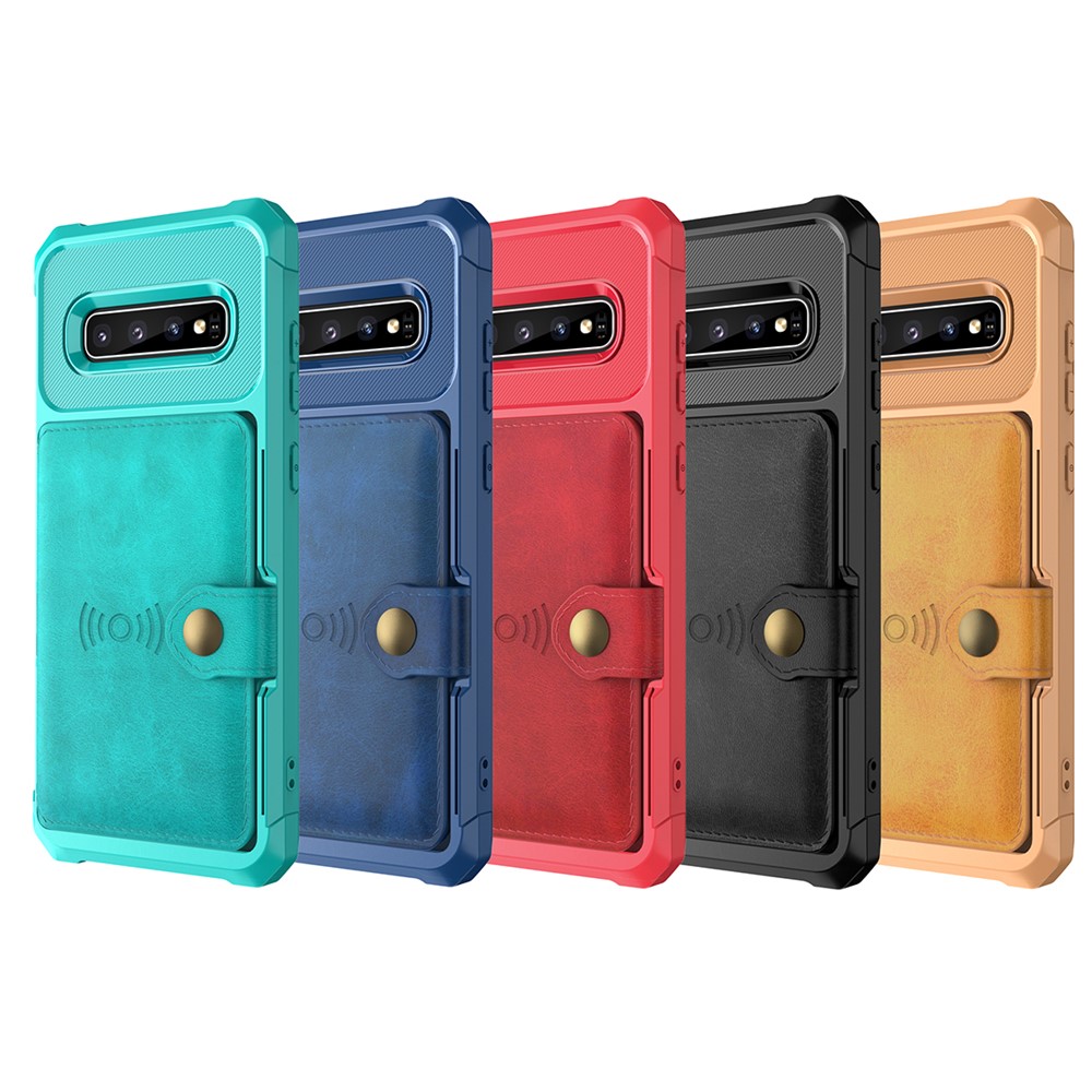 For Samsung Galaxy S10 PU Leather Coated TPU Wallet Kickstand Case with Built-in Magnetic Sheet - Black-10