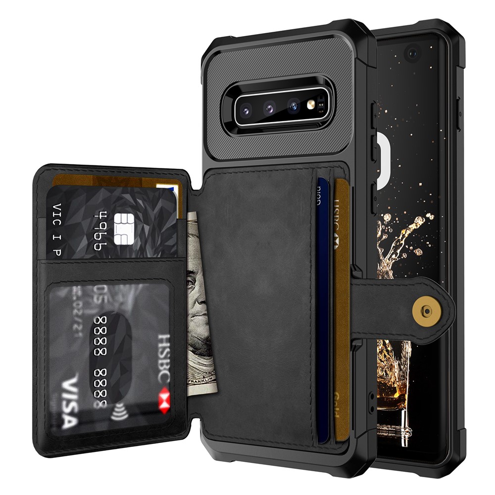 For Samsung Galaxy S10 PU Leather Coated TPU Wallet Kickstand Case with Built-in Magnetic Sheet - Black-2