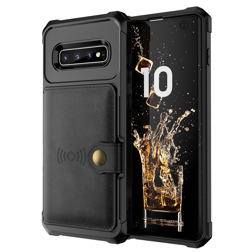 For Samsung Galaxy S10 PU Leather Coated TPU Wallet Kickstand Case with Built-in Magnetic Sheet - Black-3