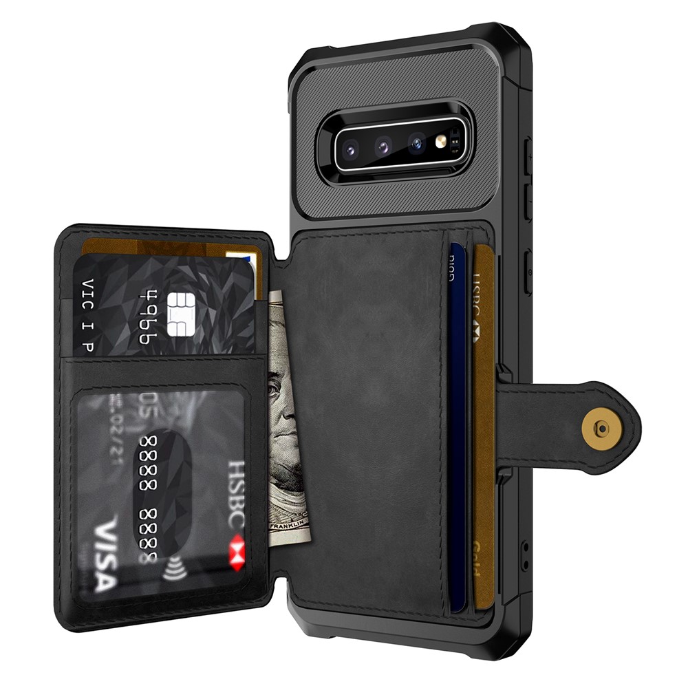 For Samsung Galaxy S10 PU Leather Coated TPU Wallet Kickstand Case with Built-in Magnetic Sheet - Black-4