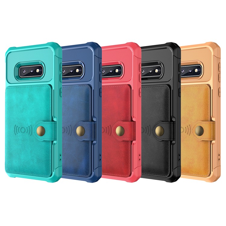 For Samsung Galaxy S10e PU Leather Coated TPU Wallet Kickstand Cover with Built-in Magnetic Sheet - Black-10