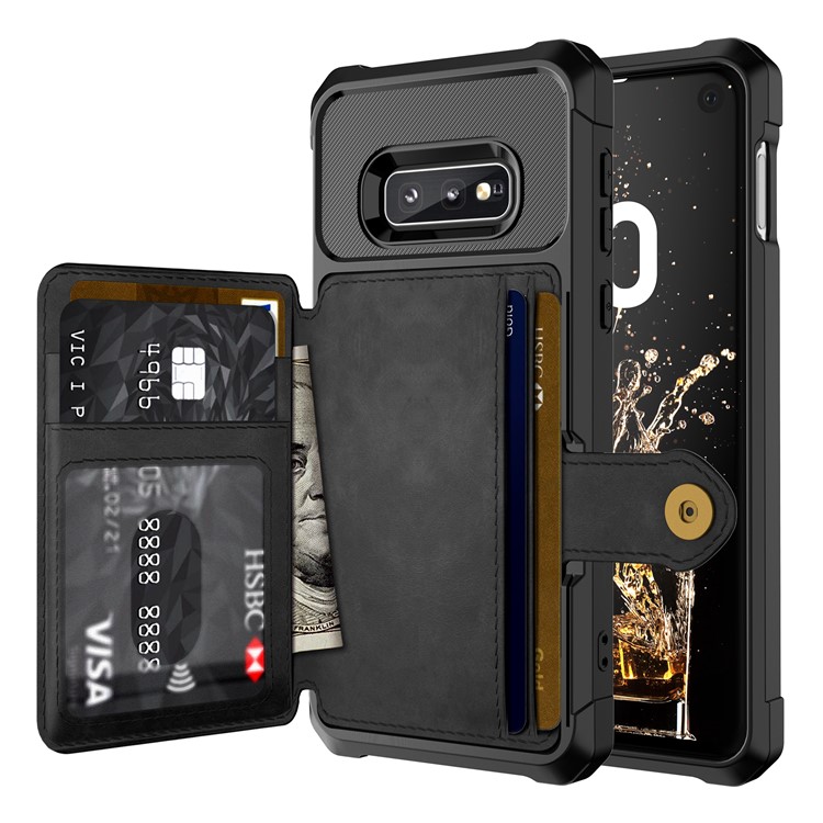 For Samsung Galaxy S10e PU Leather Coated TPU Wallet Kickstand Cover with Built-in Magnetic Sheet - Black-2