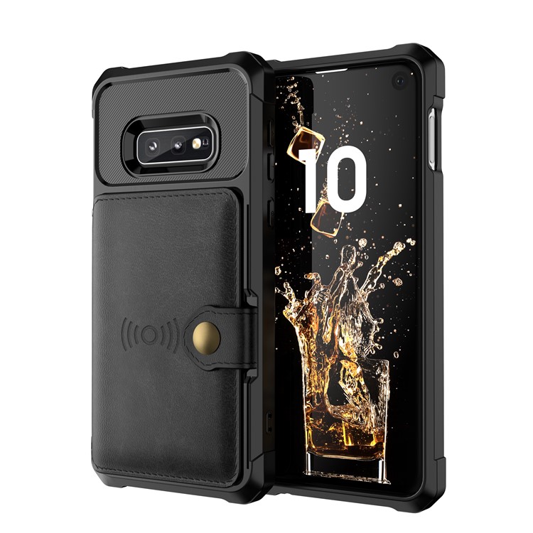 For Samsung Galaxy S10e PU Leather Coated TPU Wallet Kickstand Cover with Built-in Magnetic Sheet - Black-3