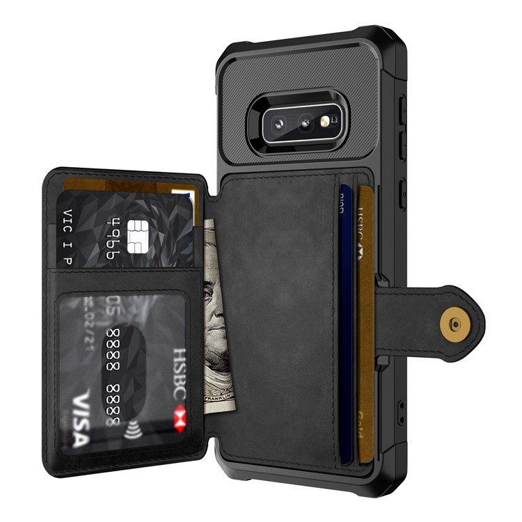 For Samsung Galaxy S10e PU Leather Coated TPU Wallet Kickstand Cover with Built-in Magnetic Sheet - Black-6