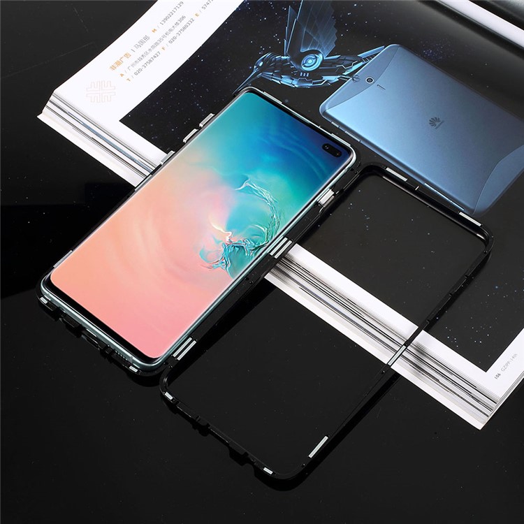 Magnetic Metal Frame + Tempered Glass Back Phone Case for Samsung Galaxy S10 Plus - Black-1