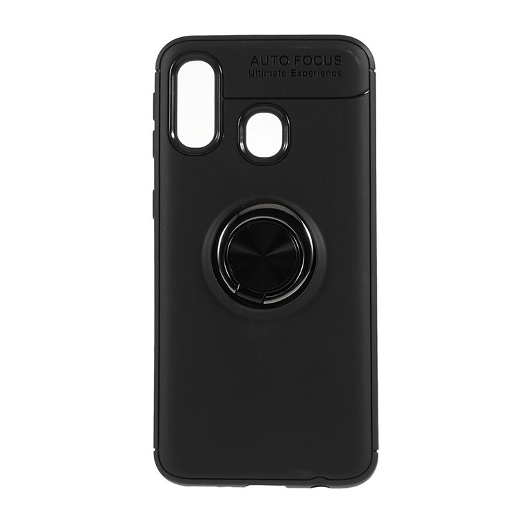 Finger Ring Kickstand TPU Case for Samsung Galaxy A40 (Built-in Metal Sheet) - All Black-1