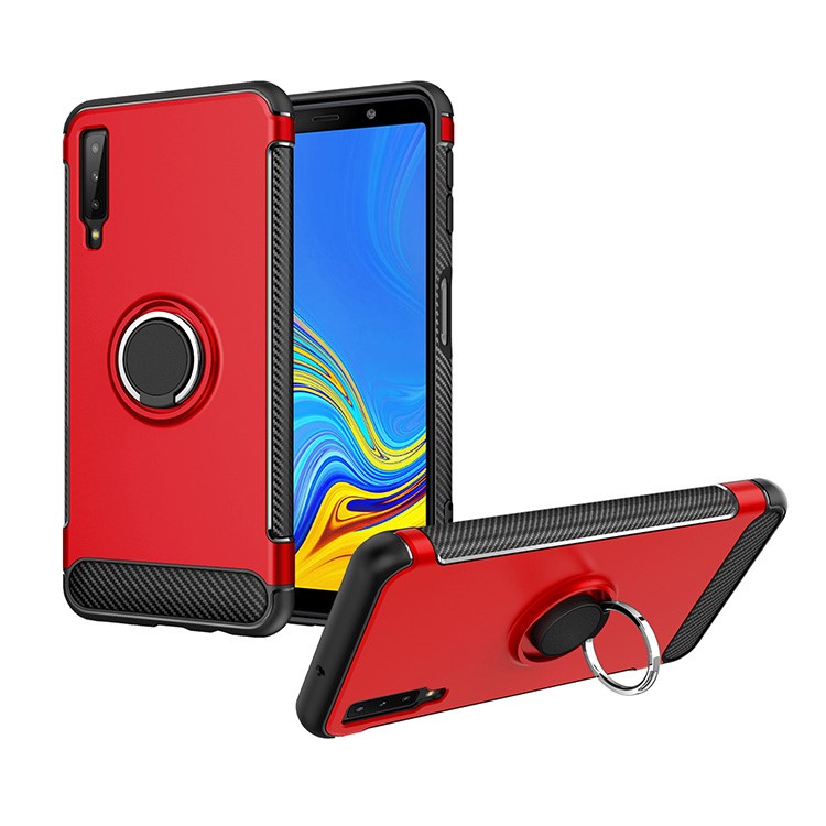 

ANGIBABE Carbon Fiber Texture Kickstand TPU+PC Hybrid Case for Samsung Galaxy A7 (2018) - Red, Galaxy A7 (2018)