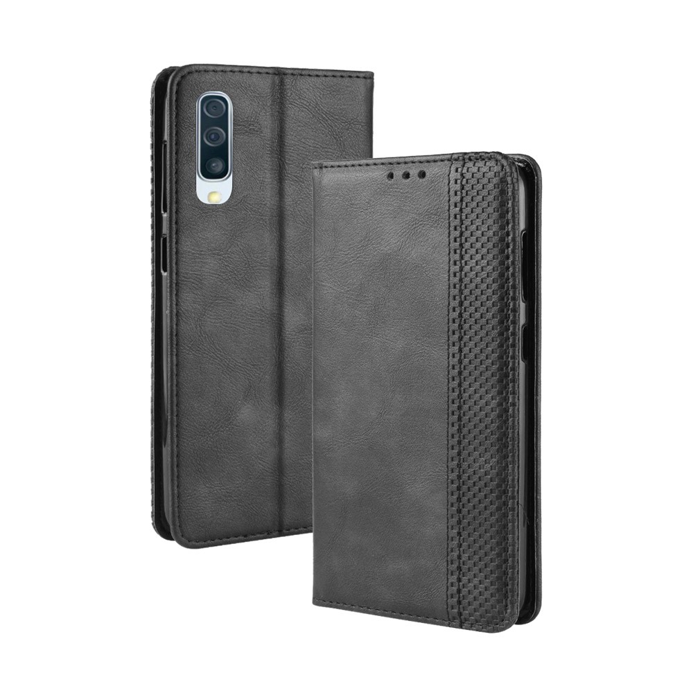 Vintage Style PU Leather Wallet Phone Case for Samsung Galaxy A70 - Black-2