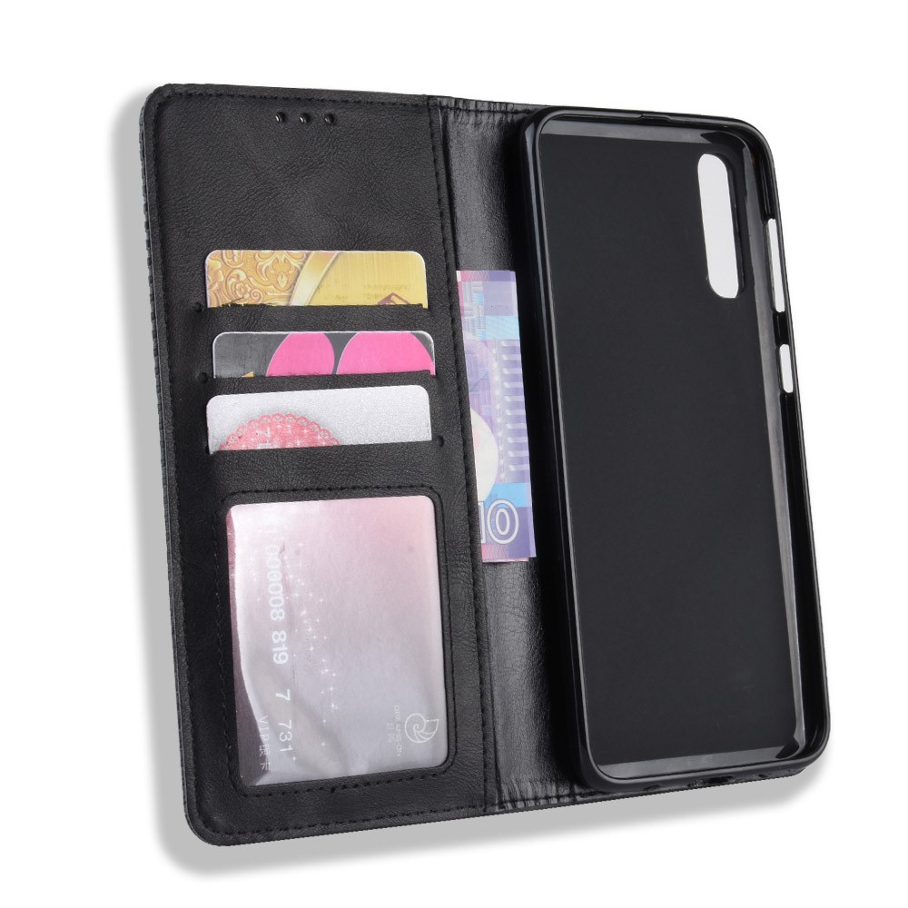 Vintage Style PU Leather Wallet Phone Case for Samsung Galaxy A70 - Black-4