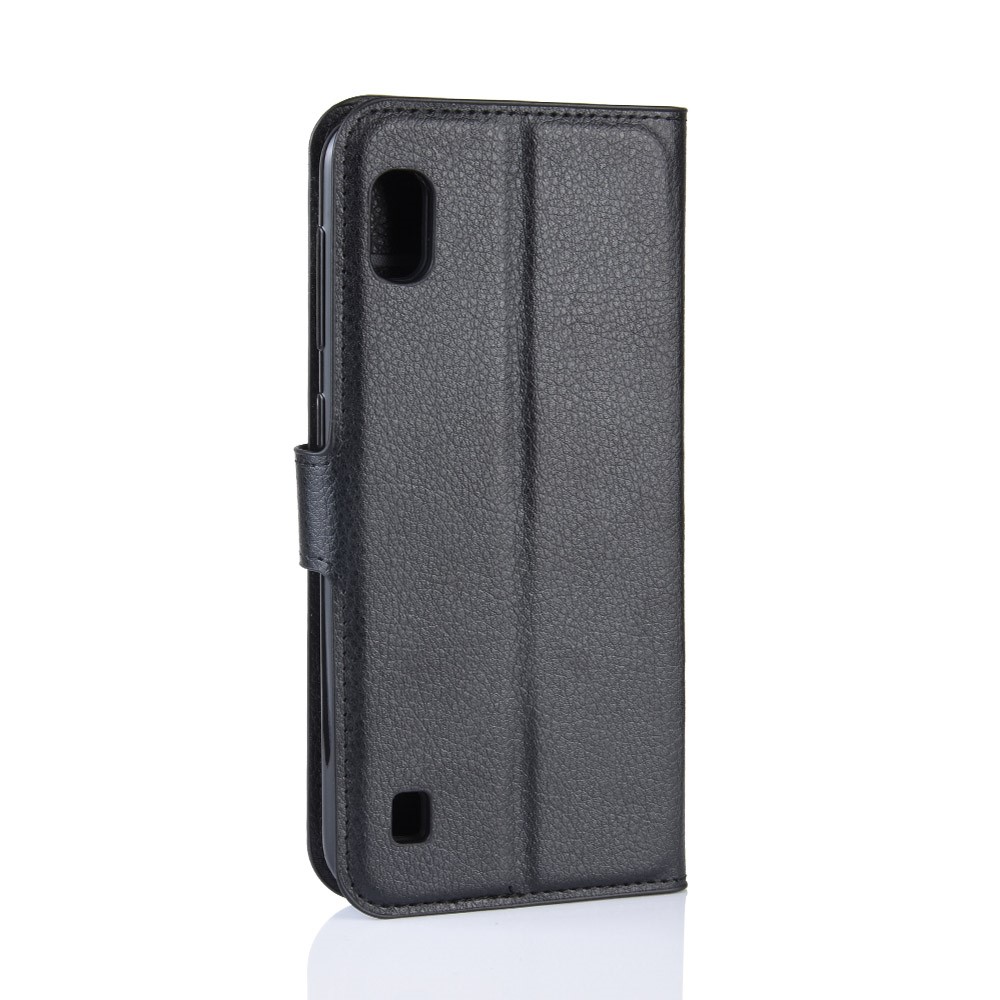 Litchi Skin PU Carteira de Couro PU Caixa Celular Para Samsung Galaxy A10 - Preto