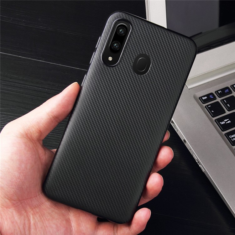 Carbon Fiber Texture Soft TPU Back Cover for Samsung Galaxy A30/A20 - Black-5