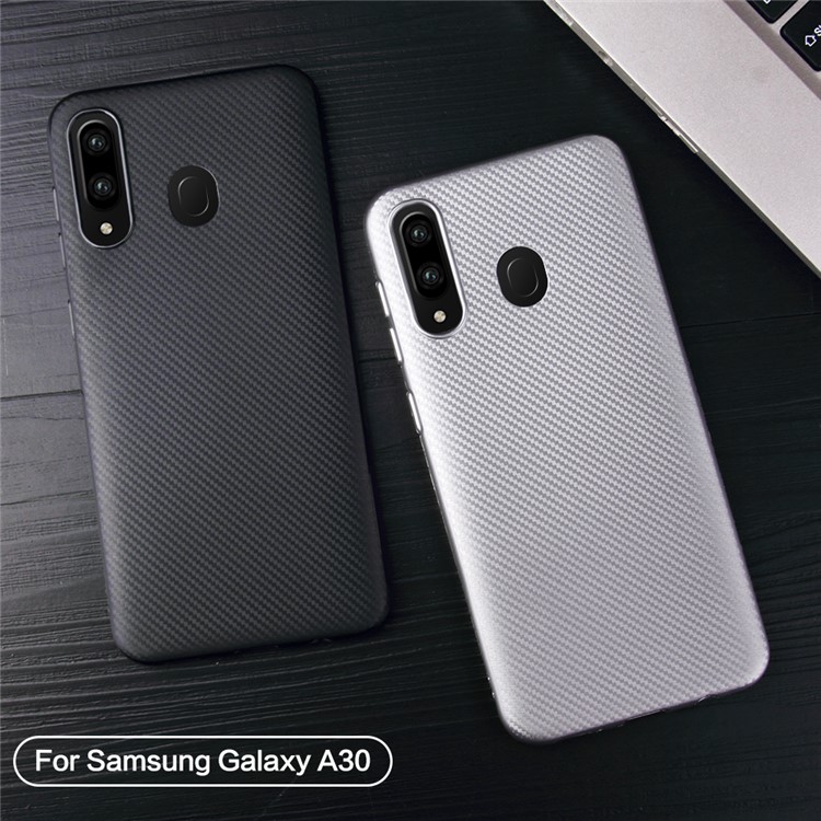 Carbon Fiber Texture Soft TPU Back Cover for Samsung Galaxy A30/A20 - Black-7