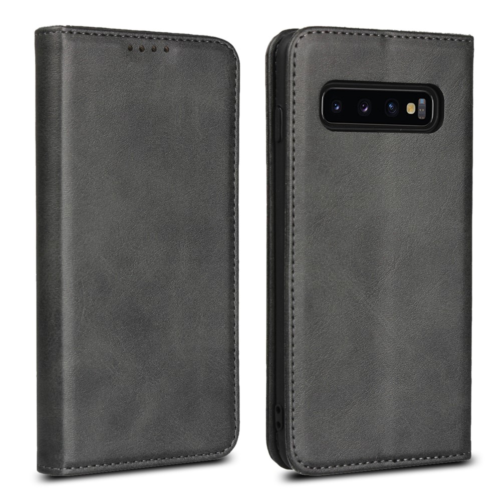 Auto-absorbed Leather Wallet Stand Case for Samsung Galaxy S10 - Black-1