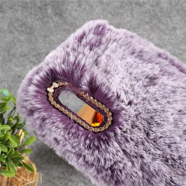 Soft Fur Coated Rhinestone TPU Case for Samsung Galaxy A50 - Purple-3