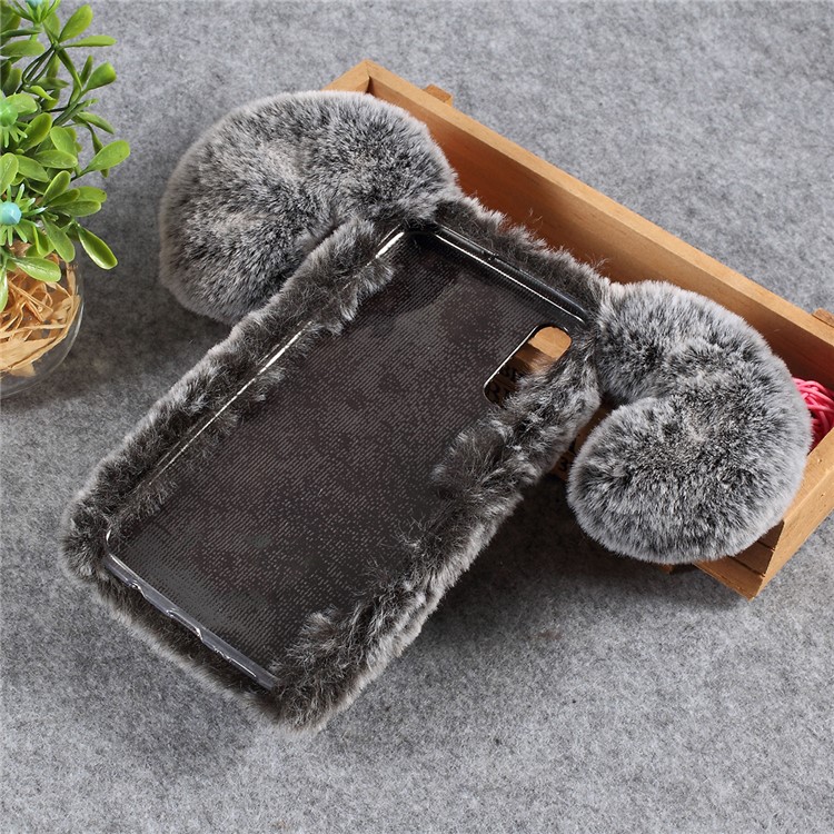 Dog Pattern Fluffy Fur Coated TPU Case for Samsung Galaxy A50 - Grey-2