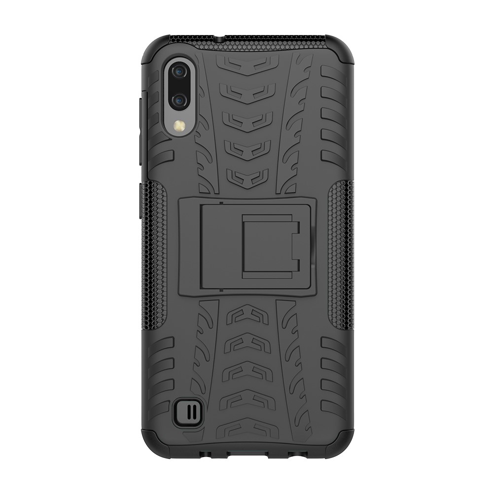 2-in-1 Tyre Pattern PC + TPU Hybrid Mobile Phone Case with Kickstand for Samsung Galaxy M10 - All Black-2
