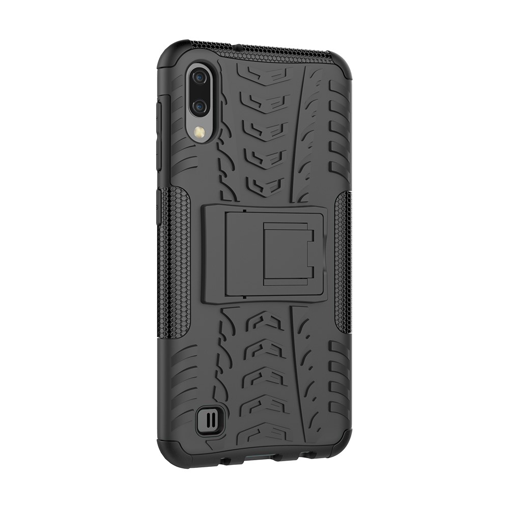 2-in-1 Tyre Pattern PC + TPU Hybrid Mobile Phone Case with Kickstand for Samsung Galaxy M10 - All Black-7