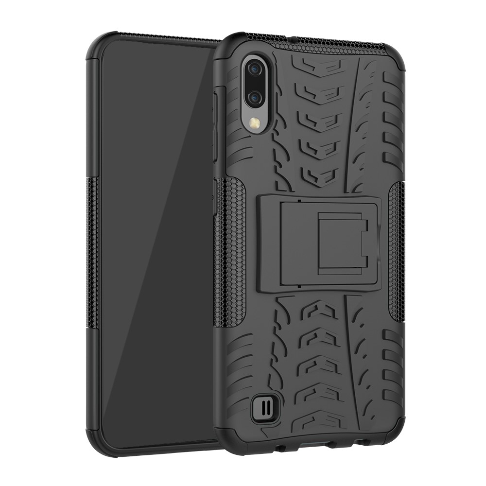 2-in-1 Tyre Pattern PC + TPU Hybrid Mobile Phone Case with Kickstand for Samsung Galaxy M10 / A10 - All Black-8