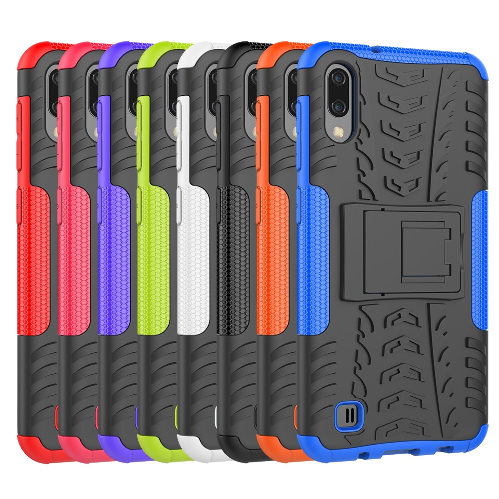 2-in-1 Tyre Pattern PC + TPU Hybrid Mobile Phone Case with Kickstand for Samsung Galaxy M10 / A10 - All Black-9