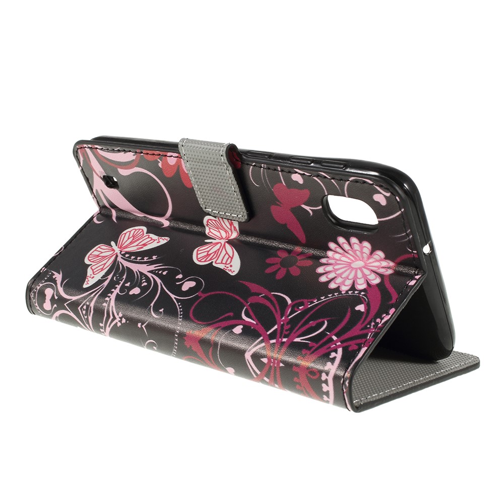 Motif Impression PU Boîtier En Cuir De Téléphone Portable Pour Samsung Galaxy A10 - Fleur De Papillon-3