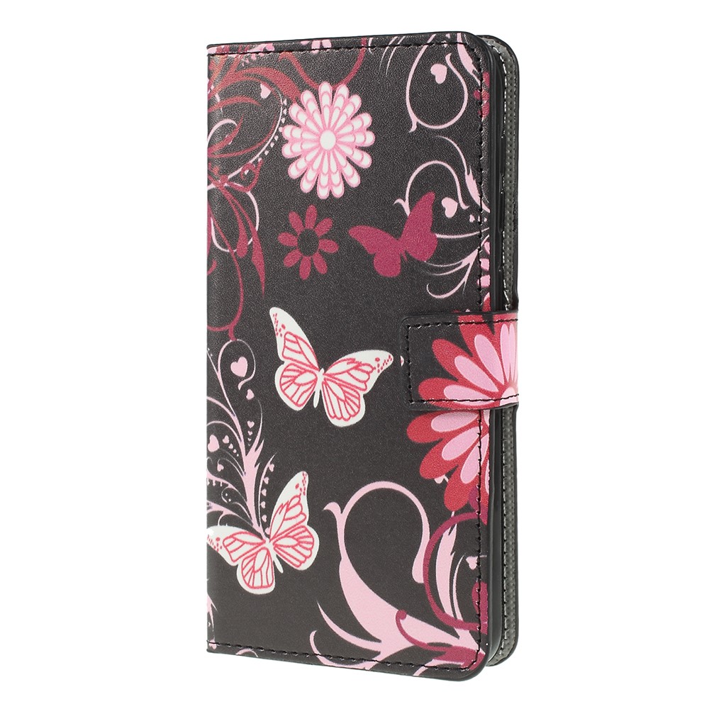 Motif Impression PU Boîtier En Cuir De Téléphone Portable Pour Samsung Galaxy A10 - Fleur De Papillon-4