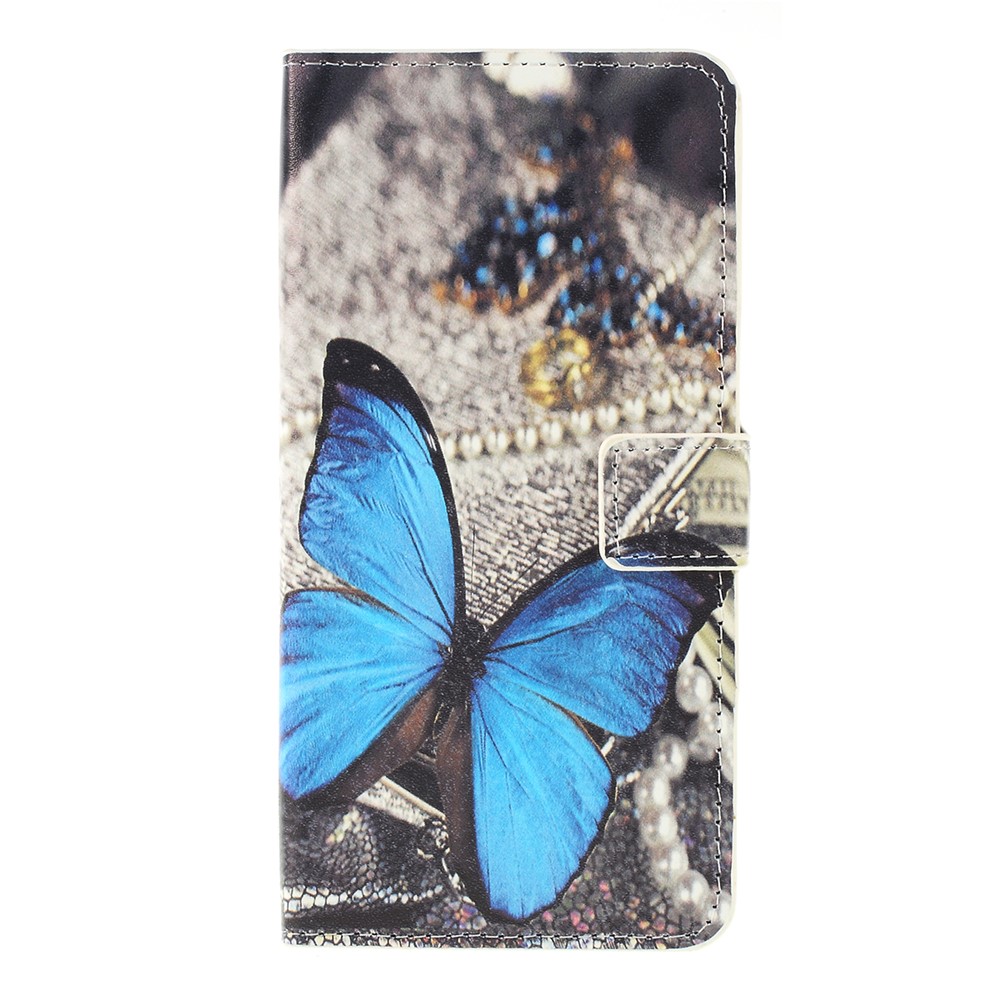 Pattern Printing PU Leather Cell Phone Casing for Samsung Galaxy A10 - Blue Butterfly-1