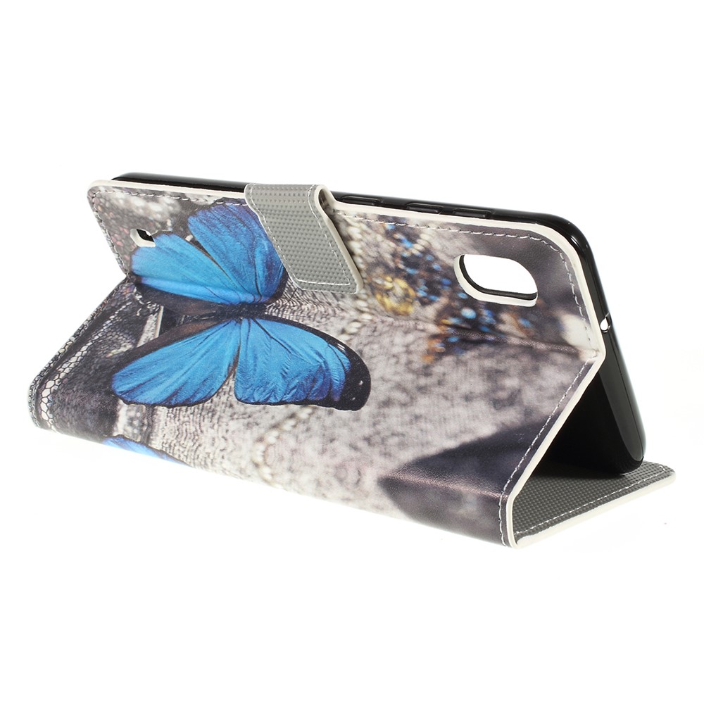 Pattern Printing PU Leather Cell Phone Casing for Samsung Galaxy A10 - Blue Butterfly-3
