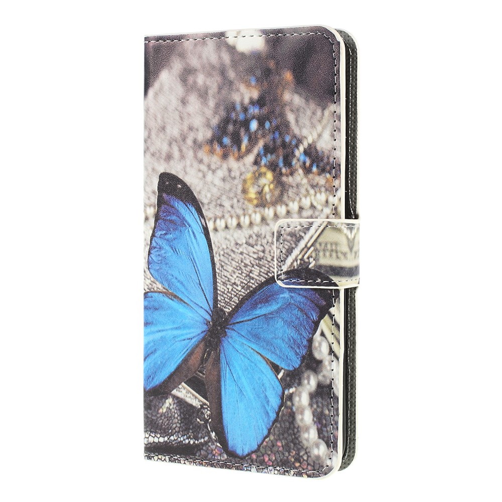 Pattern Printing PU Leather Cell Phone Casing for Samsung Galaxy A10 - Blue Butterfly-4