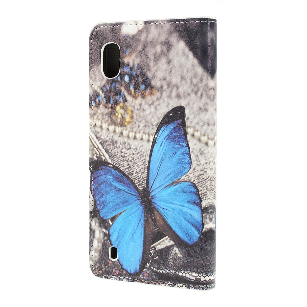 Pattern Printing PU Leather Cell Phone Casing for Samsung Galaxy A10 - Blue Butterfly-5