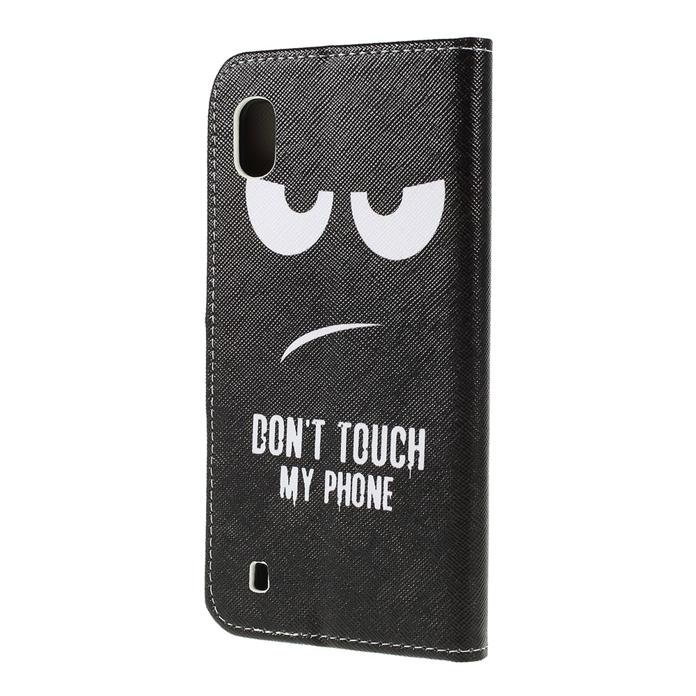 Cross Texture Pattern Printing PU Leather Magnetic Phone Cover for Samsung Galaxy A10 - Don't Touch My Phone-2