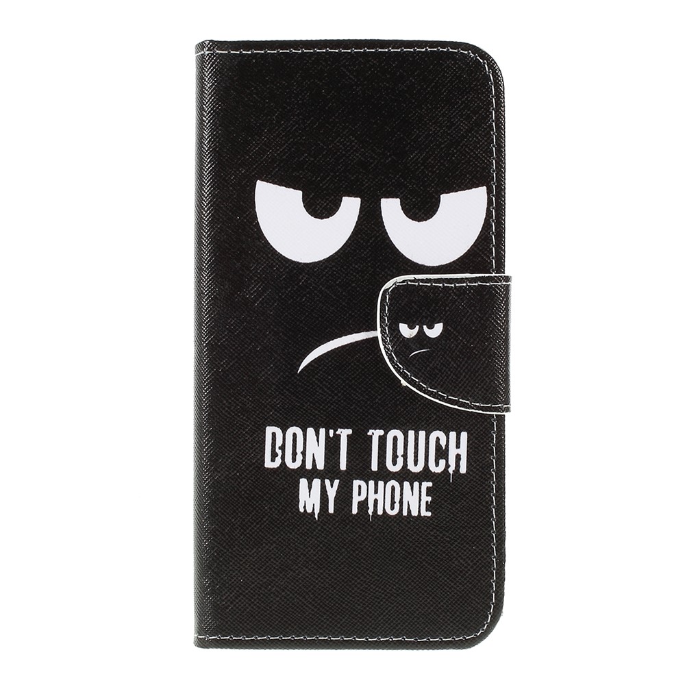 Cross Texture Pattern Printing PU Leather Magnetic Phone Cover for Samsung Galaxy A10 - Don't Touch My Phone-3