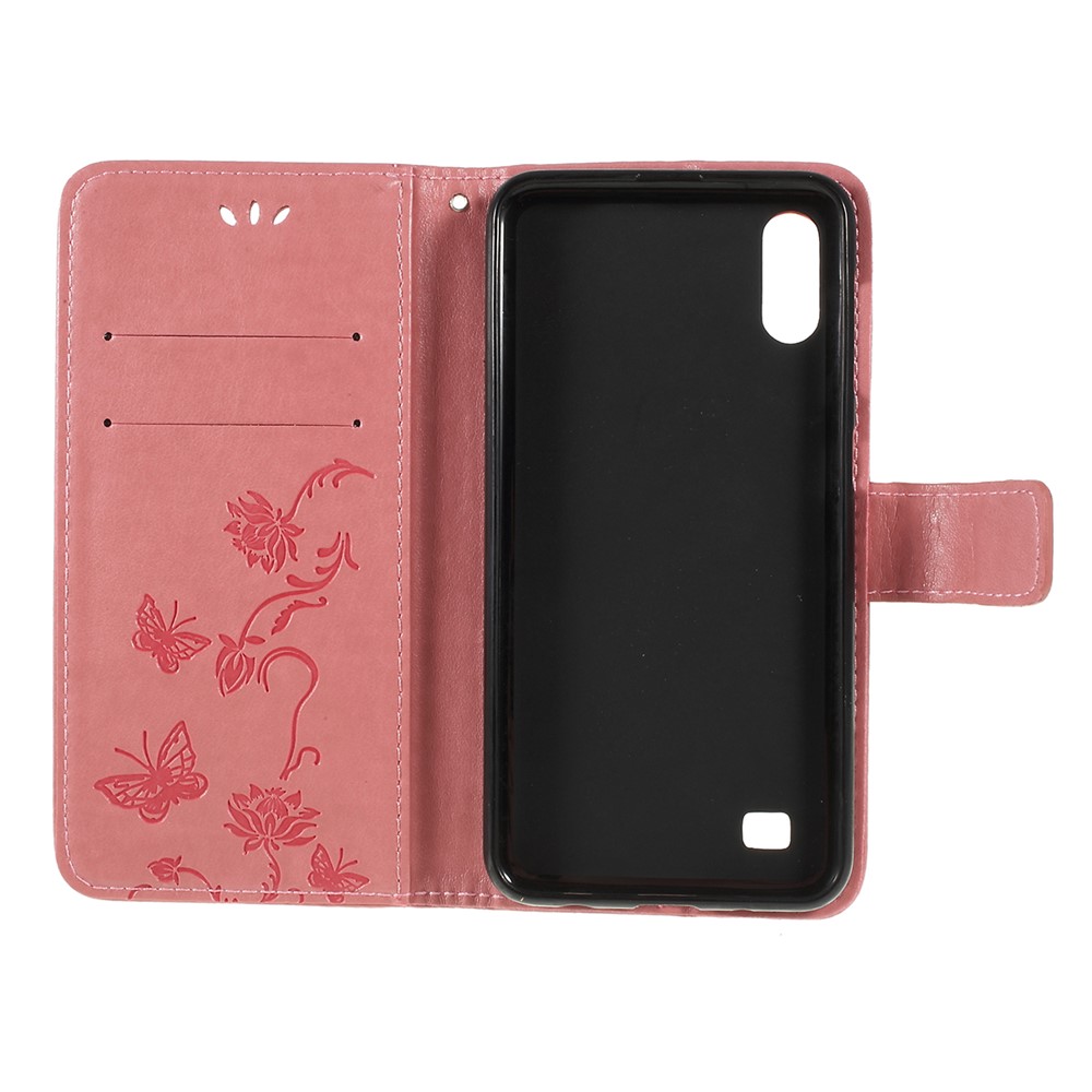 Imprint Butterfly Flower PU Leather Flip Stand Phone Case for Samsung Galaxy A10 - Pink-4