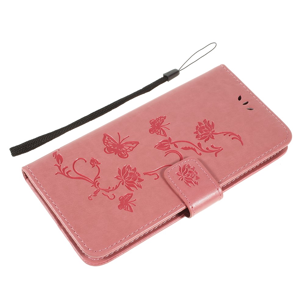 Imprint Butterfly Flower PU Leather Flip Stand Phone Case for Samsung Galaxy A10 - Pink-5