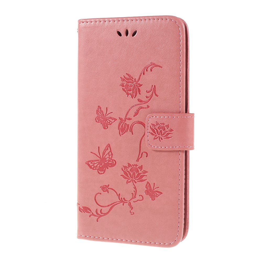 Imprint Butterfly Flower PU Leather Flip Stand Phone Case for Samsung Galaxy A10 - Pink-6