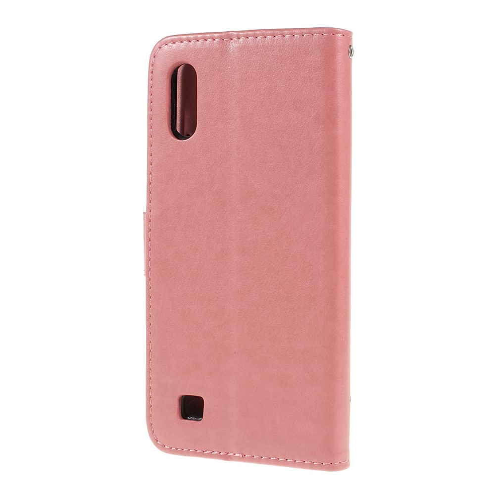 Imprint Butterfly Flower PU Leather Flip Stand Phone Case for Samsung Galaxy A10 - Pink-7