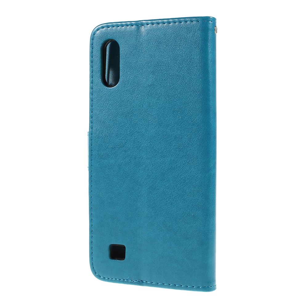 Imprint Butterfly Flower PU Leather Flip Stand Phone Case for Samsung Galaxy A10 - Blue-7