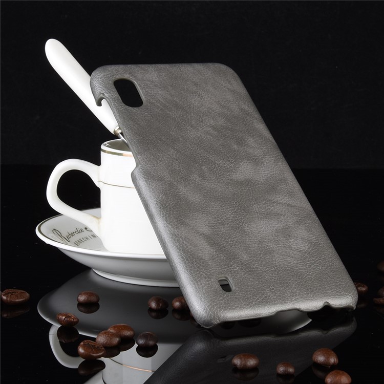 Litchi Texture PU Leather Coated PC Case for Samsung Galaxy A10 - Grey-5